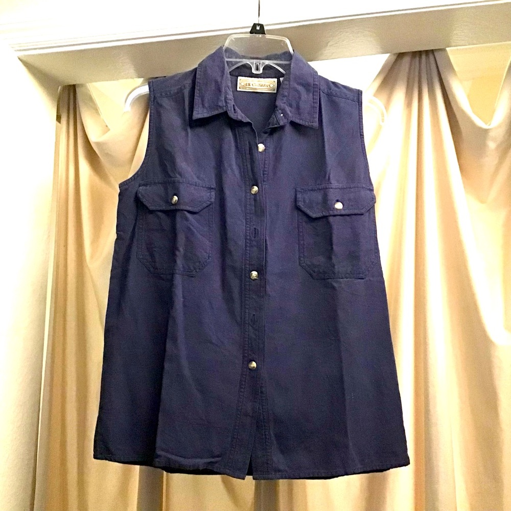 Vintage Silk Exchange 100% Silk Women’s S Small Blue Button Shirt Blouse
